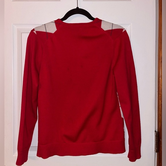 Lands' End Red and White Argyle Cardigan Small - Picture 3 of 3